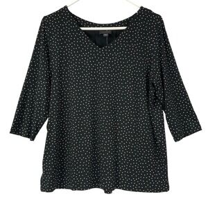 J.Jill WearEver Collection Black White Polka Dot V Neck 3/4 Sleeve Top M NWT